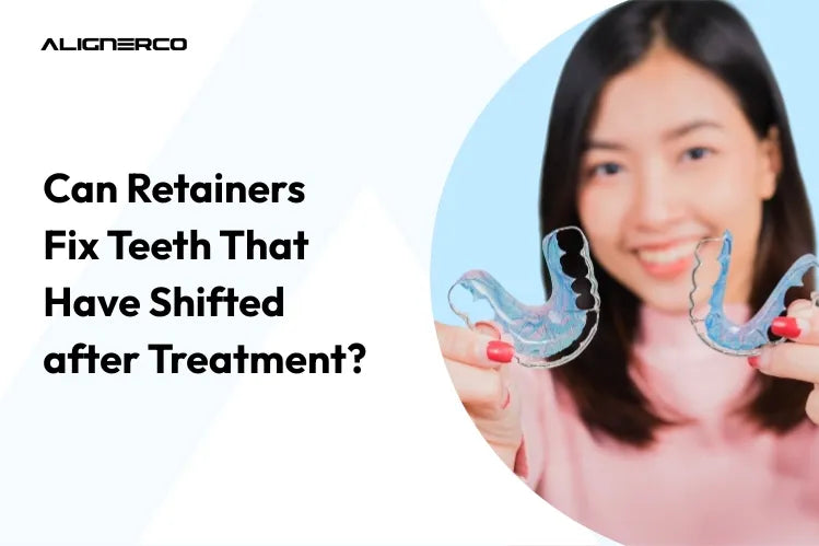 Een vrouw met Hawley Retainers in haar hand.